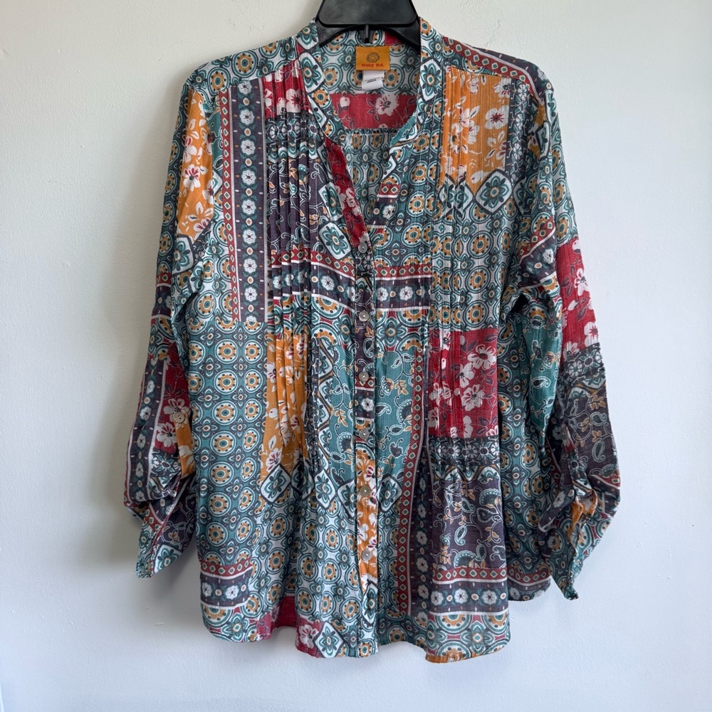 Ruby Rd Eclectic Patchwork Floral Pleated Blouse … - image 1